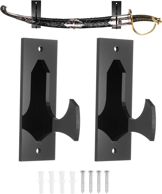 uxcell 2 Pcs Sword Holder Wall Mount Sword Racks Acrylic Wall Sword Display Hanger with Mounting Tools for Knife Martial Arts Sword Placement Display, Black