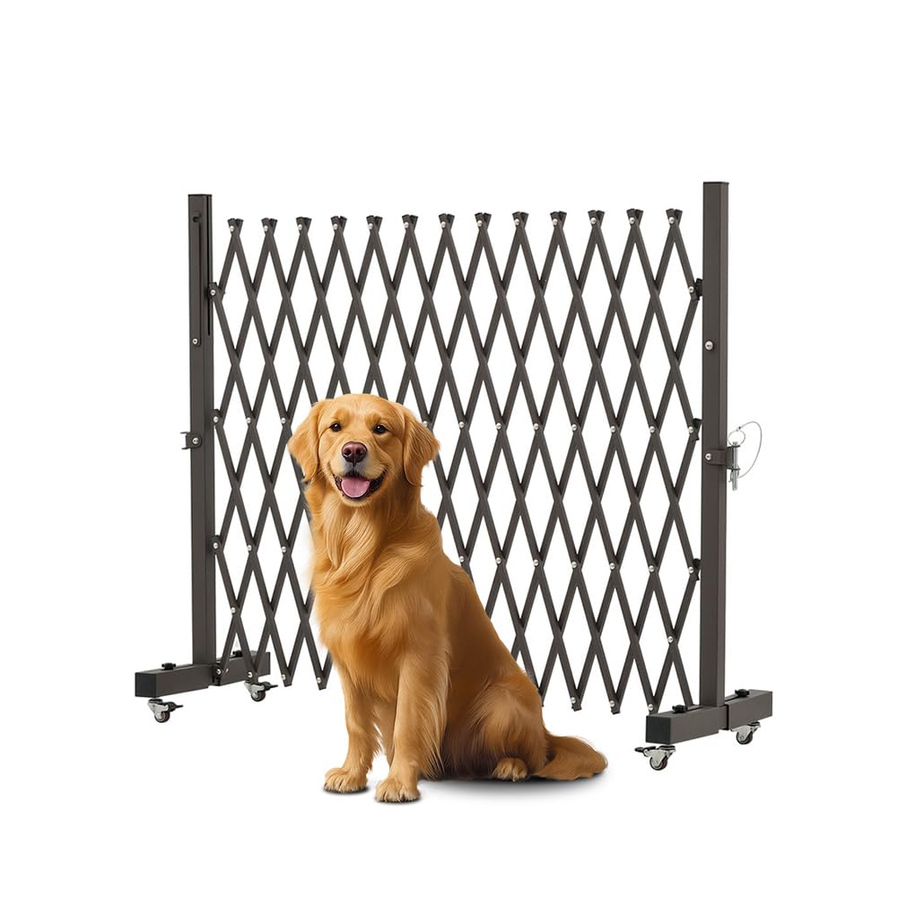 GYMTIME Metal Expandable Barricade, Portable Safety Barrier with Casters, Flexible Mobile Folding Security Gate, Adjustable Traffic Fence for Home, School, Warehouse, 5.2 Feet, 34 inch High