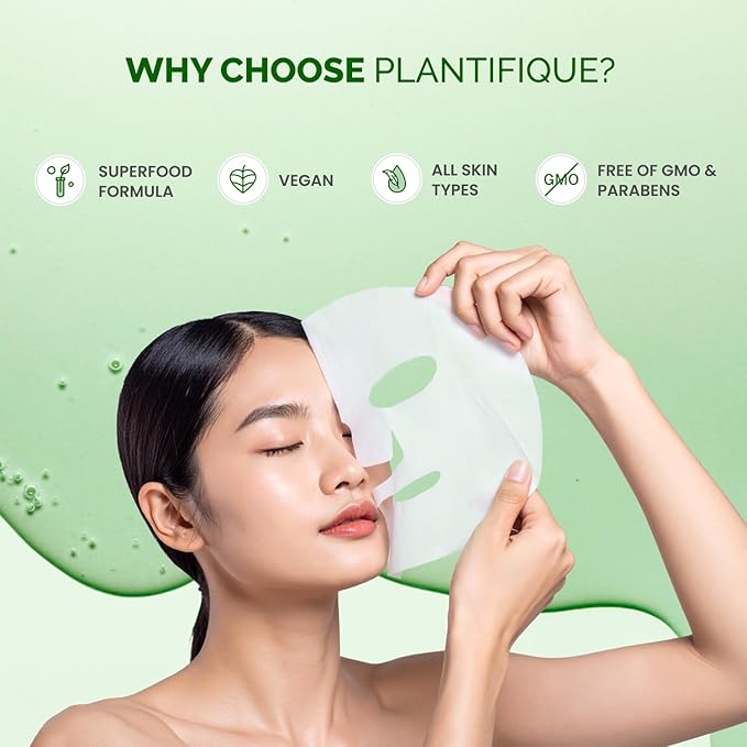 PLANTIFIQUE Superfood Facial Sheet Mask Variety Box 10 Pack ??2x Coconut, Aloe, Vitamin C, Centella & Collagen Face Masks ??Hydrating & Glow-Enhancing ??For All Skin Types