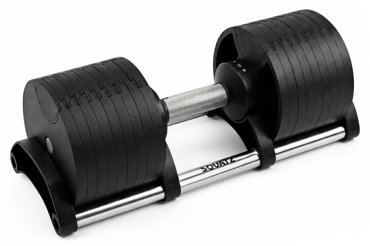 SQUATZ 70lb Adjustable Dumbbell 9 in 1 Weight Options, Fitness Equipment with Anti-Slip Metal Handle, Quick Change Weight Adjustment with Twist Lock Technology, for Full Body Workout and Weightlifting