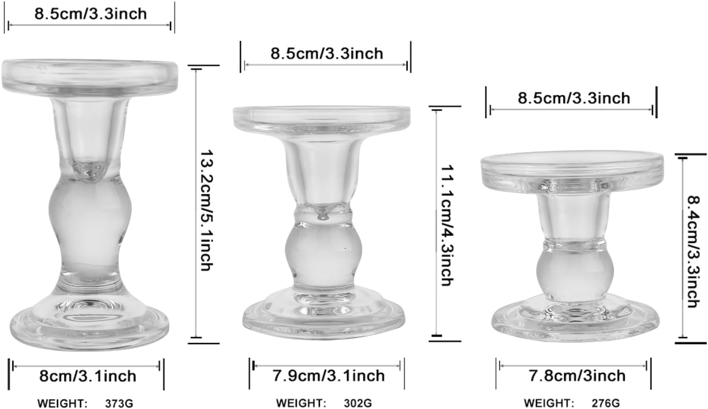 Skiennix 6-Piece Glass Candlestick Set - Elegant Crystal Holders for Weddings & Christmas | Clear