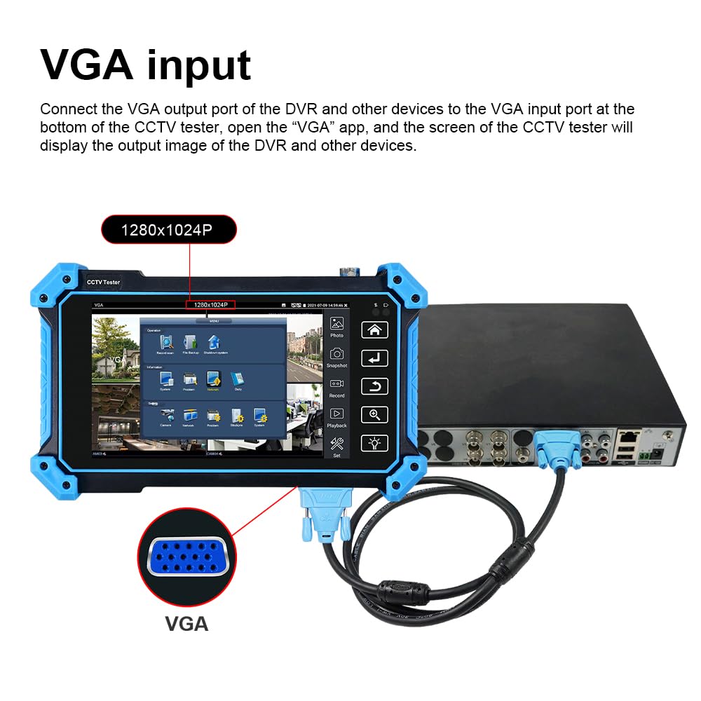 EVERSECU CCTV IP Camera Tester Monitor with Cable Tracer, 8MP AHD CVI TVI CVBS IP Camera Test 4K HD Display Video Monitor 5inch IPS Touch Screen IPC Tester with POE PTZ WiFi RS485 HDMI & VGA Input