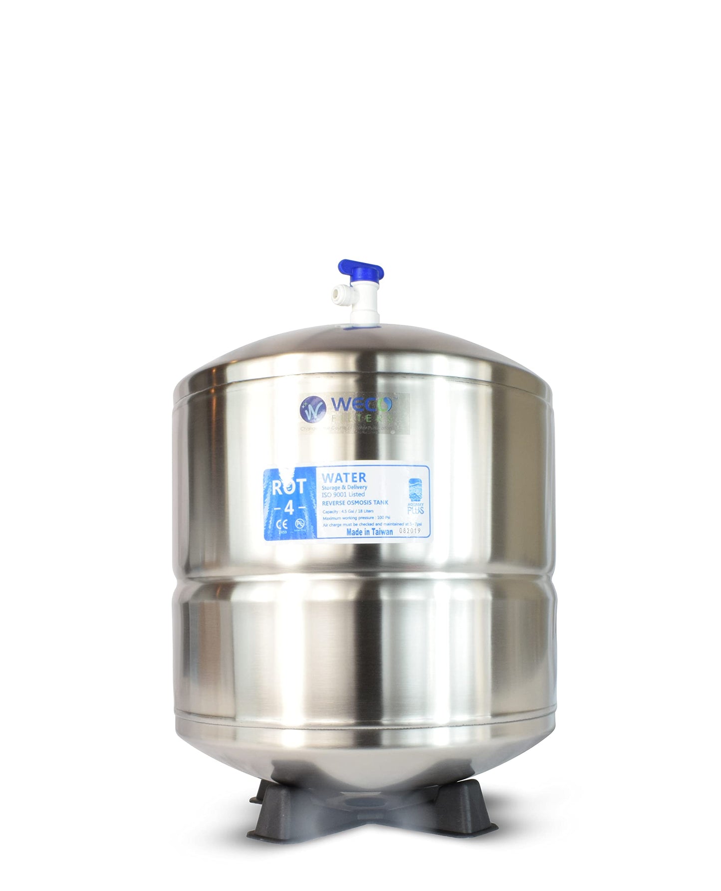 Pressurized RO Water Stainless Steel Storage Tank - Total Capacity 4.5 Gal & appx. 2.8 Gal Usable Capacity (ROT-4-SS)