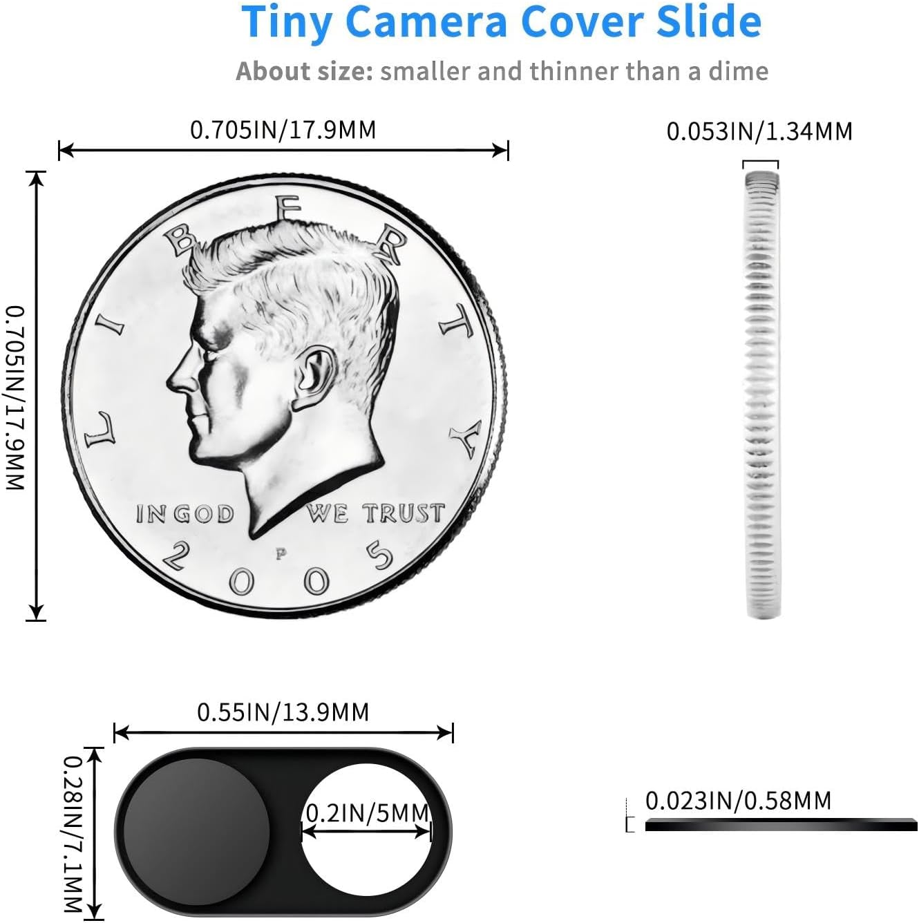 JiSiTeCai Slide[5 Pack 0.022in 16/15/14/13/12 Metal Webcam Cover Black], Camera Cover for Laptop Computer, MacBook