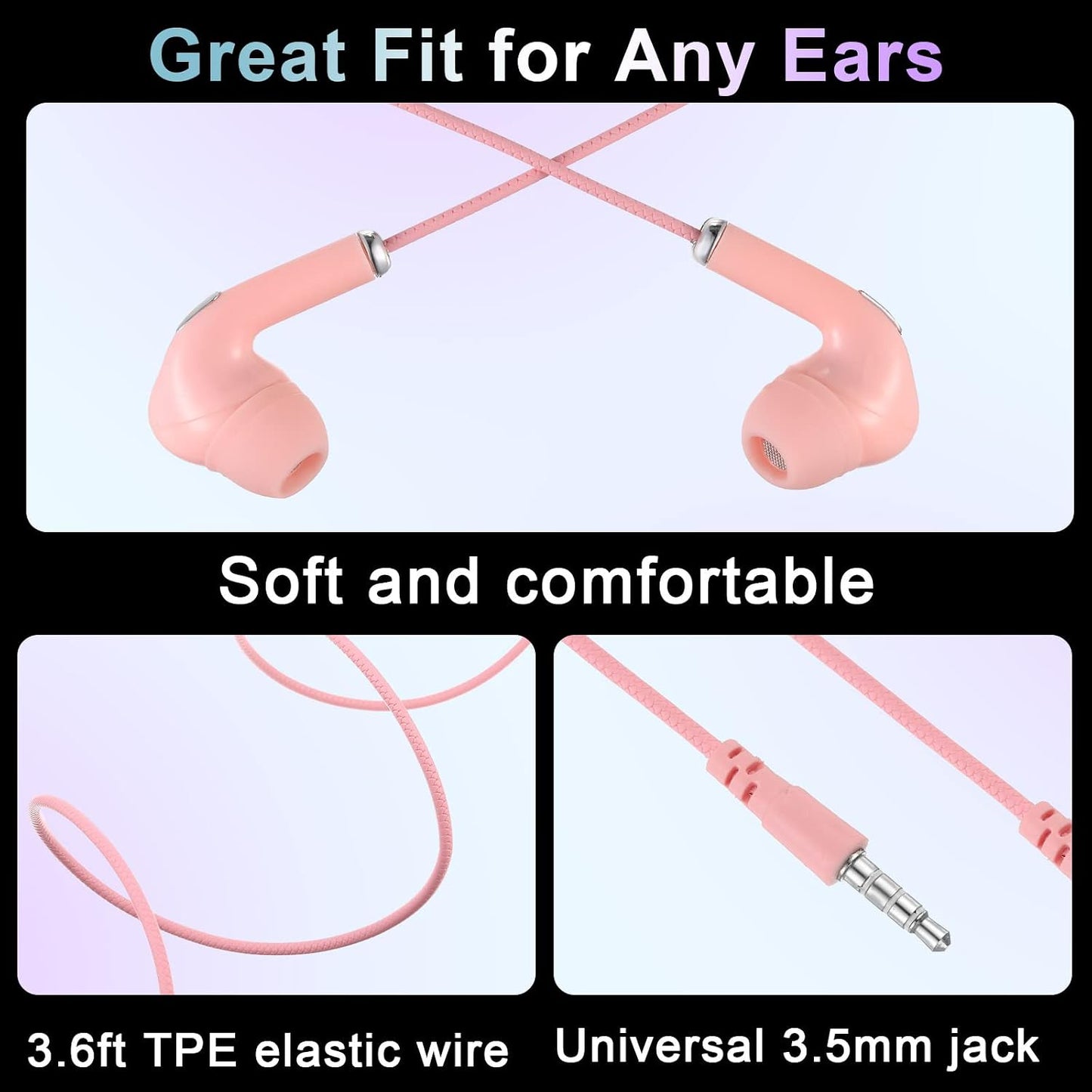 50 Pack 3.5mm Bulk Earbud Headphones with Mic Assorted Colors Student in Ear Earbuds Classroom Wired Ear Buds