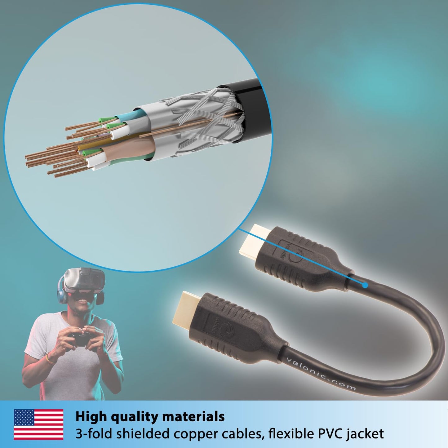 0.6 4k, PS5, PS4, valonic Short HDMI Cable - ft, high Speed, Ultra HD, ethernet - Compatible with Nintendo, TV, Xbox