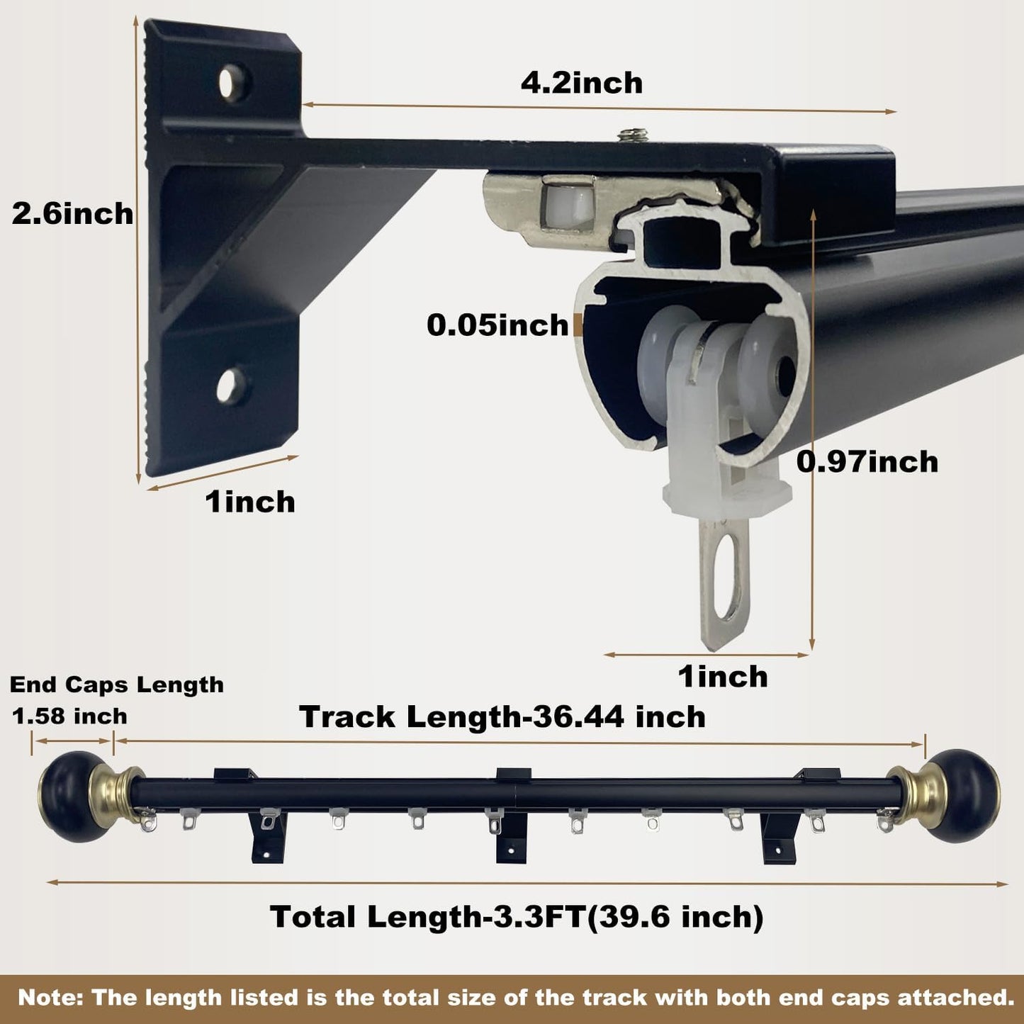 Wall Mounted Curtain Track Silent Curtain Rail Track System Roman Rod Heavy-Duty Single Roman Curtain Rods Aluminum Sliding Curtains Rails for Room Divider Living Bedroom (Black, 18FT(5.48m))