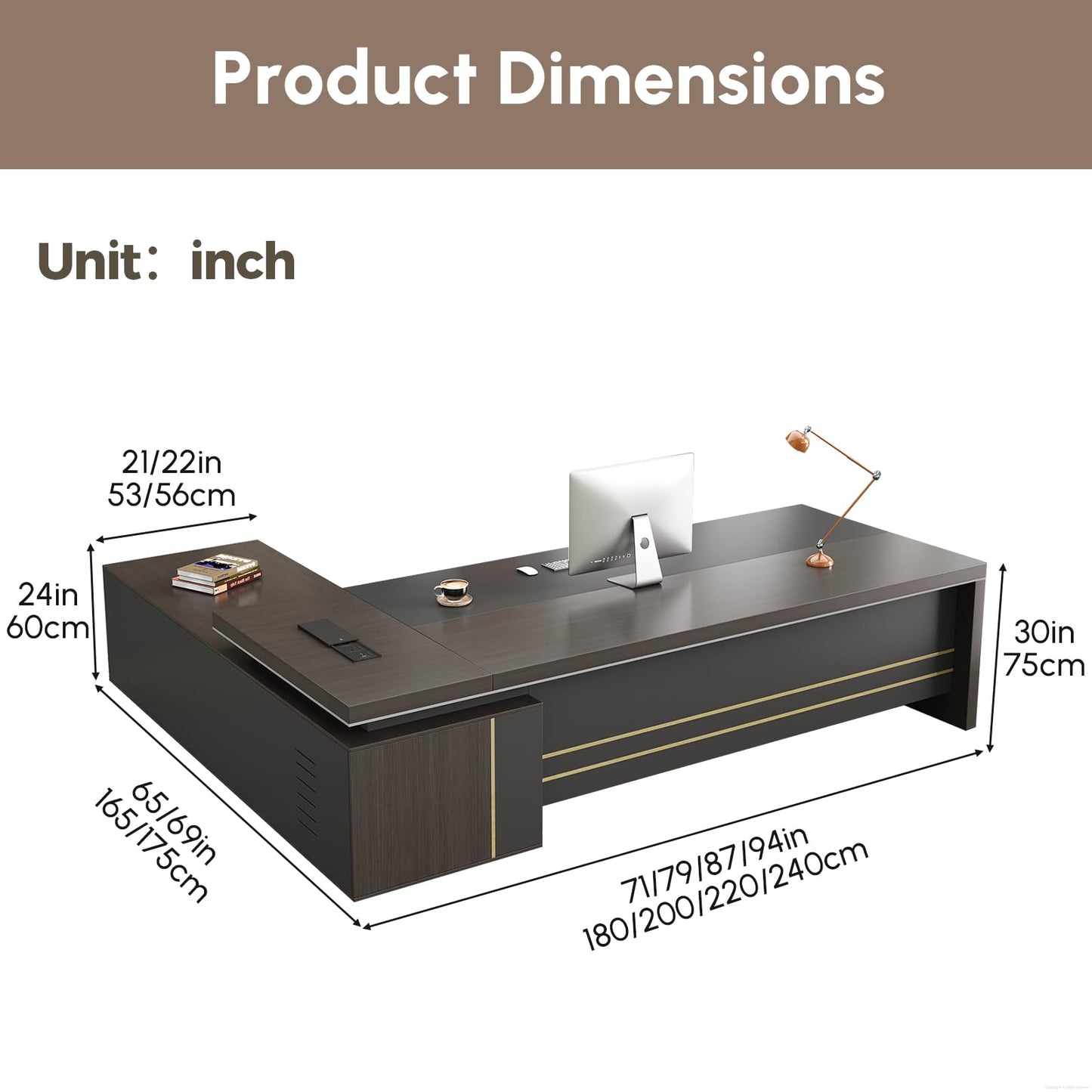 Nuipesn 79-Inch Reversible L-Shaped Executive Desk with Drawers, Open Shelves, Power Outlet & USB Ports, Ventilated CPU Compartment, Large Home Office Desk, Obsidian Grey & Walnut, 79"L x 65"W x 30"H