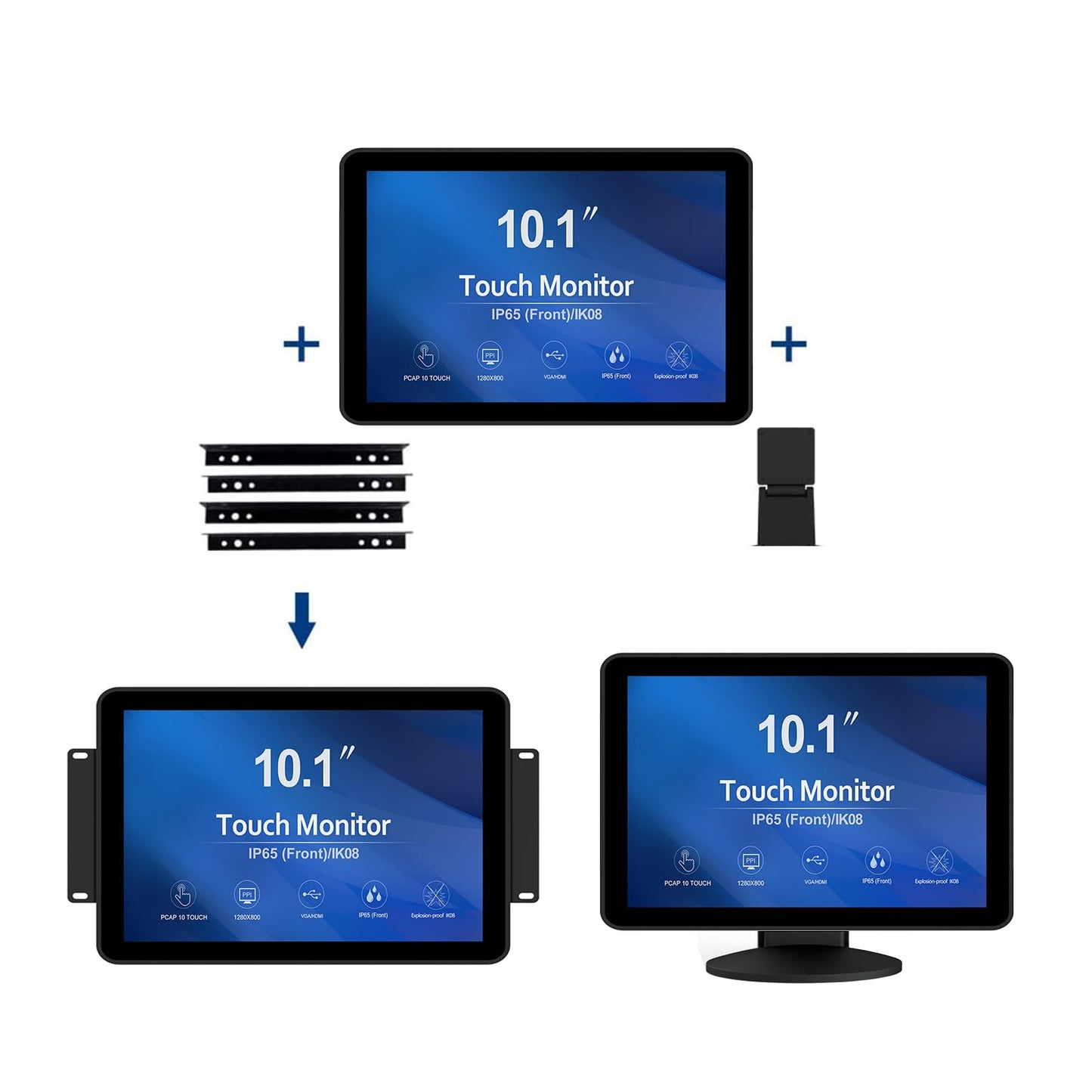 GreenTouch 10.1 inch 10 Points Front Waterproof Industrial Open Frame PCAP Touch Screen LCD Display Monitor 1280x800 Black