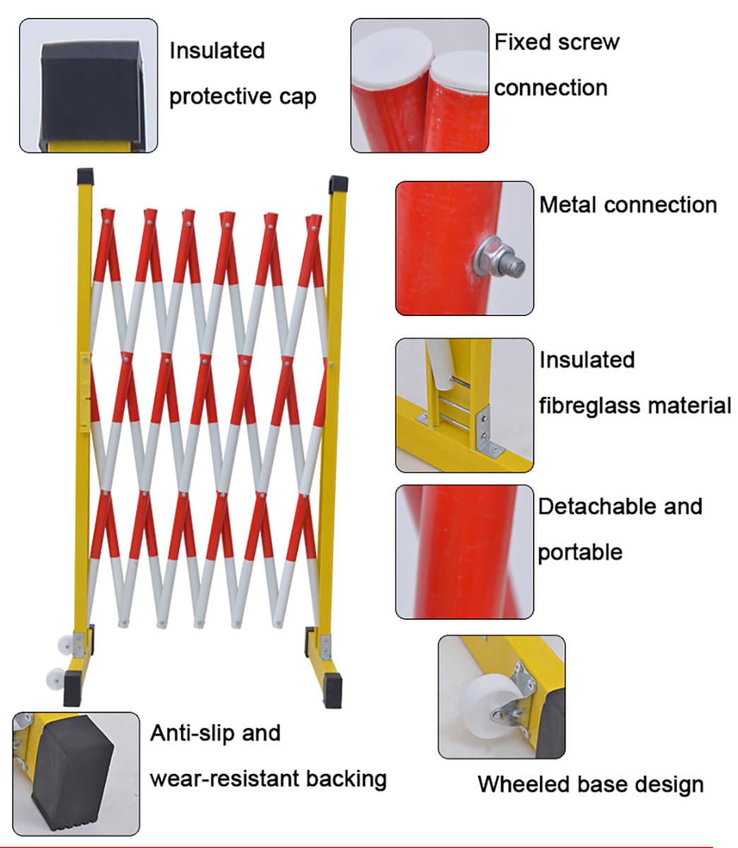 CORGLI Industrial Expandable Metal Barricade, Portable Mobile Safety Barrier Gate, Adjustable Retractable Barricade Fence for Traffic Control and Construction Work,3M/9.8FT