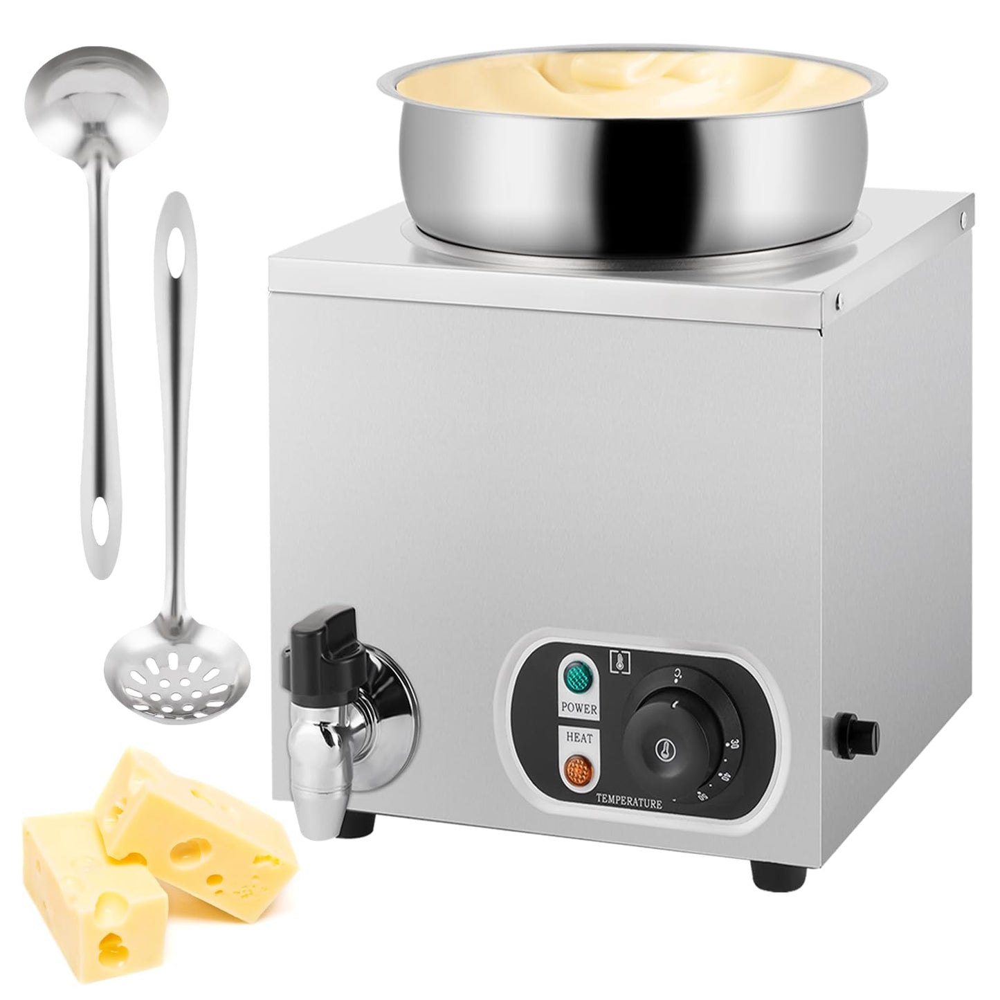 Nacho Cheese Warmer Dispenser 7.4Quart Hot Fudge Warmer Commercial Soup Warmer with Ladles, Food Warmer for Nachos Cheese Caramel Popcorn Hot Fudge Sauces 86-185℉110V
