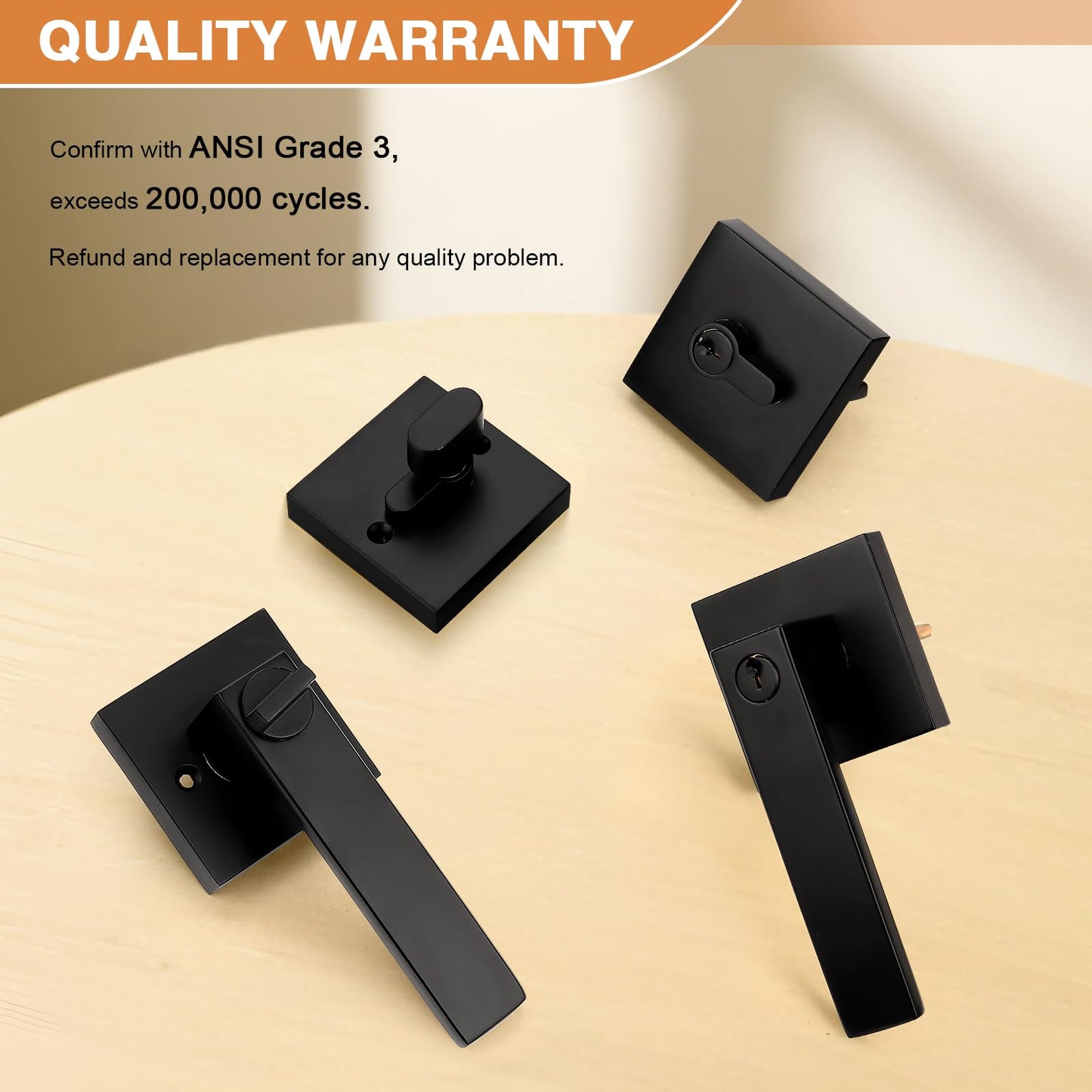 Probrico Square Entry Levers and Single Cylinder Deadbolts Combo Pack, Flat Black Keyed Alike Heavy Duty Keyed Entry Handles Locksets Reversible for Right and Left Side, 2 Pack(All Same Keys)