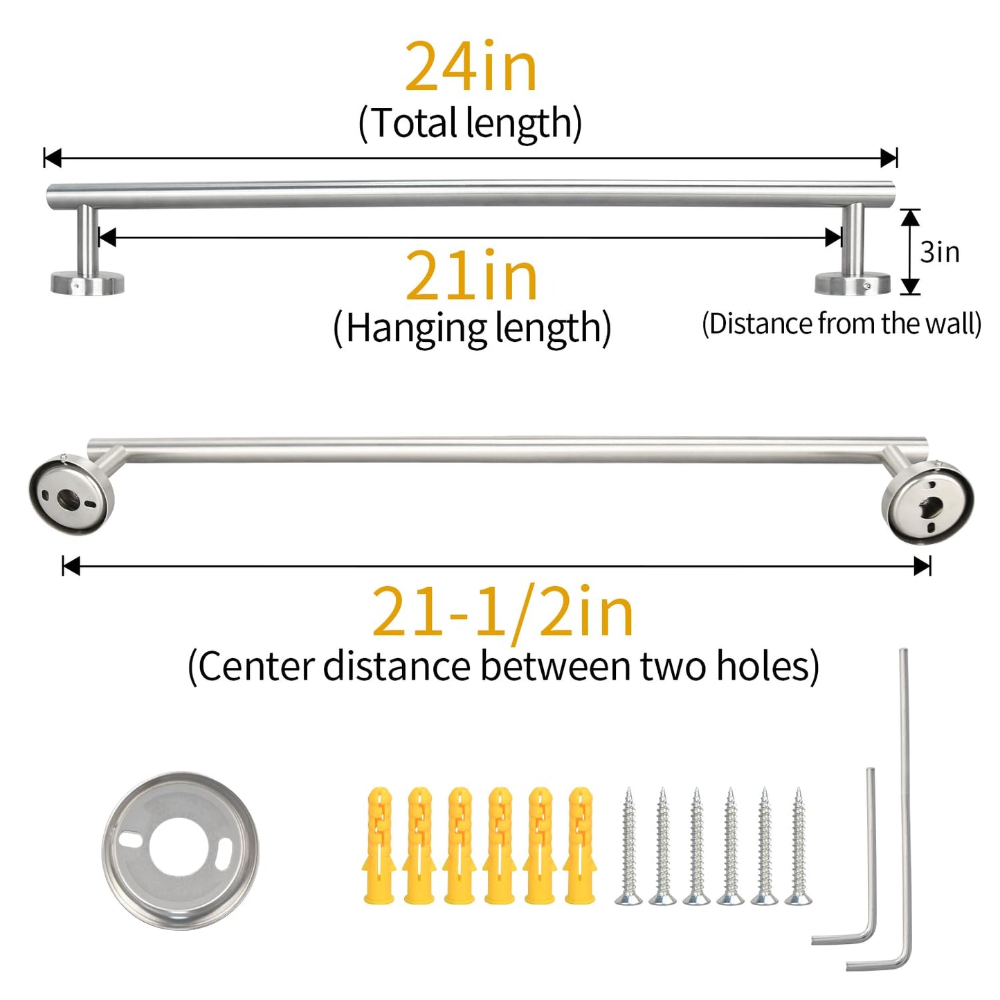 24 Inch Towel Bar for Bathroom Wall, Stainless Steel Towel Rack Wall Mounted