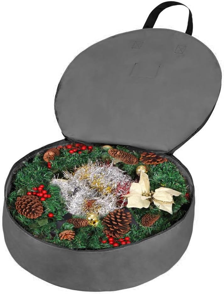 Primode Heavy Duty Wreath Storage Bag - 48" Durable 600D Oxford Polyester Container for Xmas Wreaths (Gray)