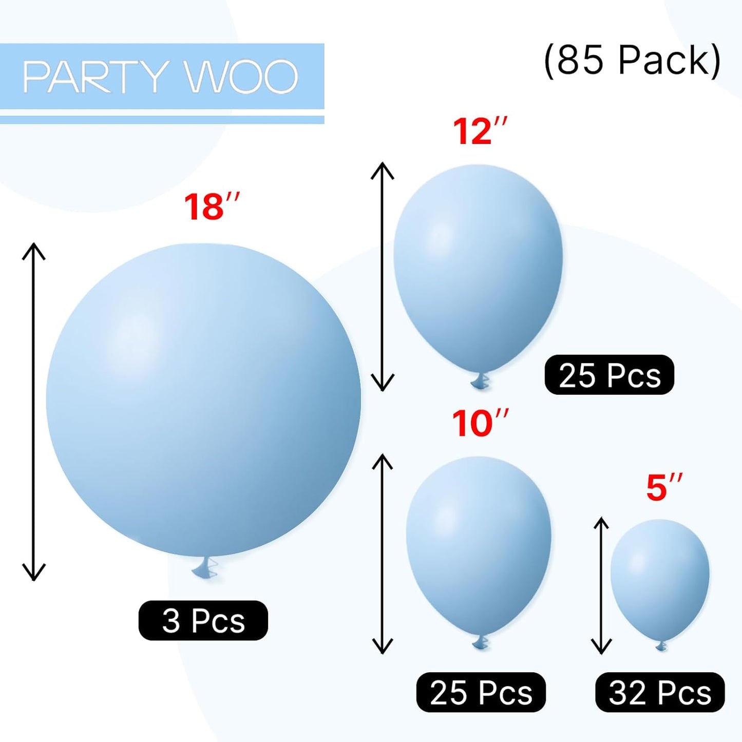 PartyWoo Light Blue Balloon Arch Kit - 85 Pcs in Various Sizes for Baby Showers & Birthdays | Aqua Blue Decor