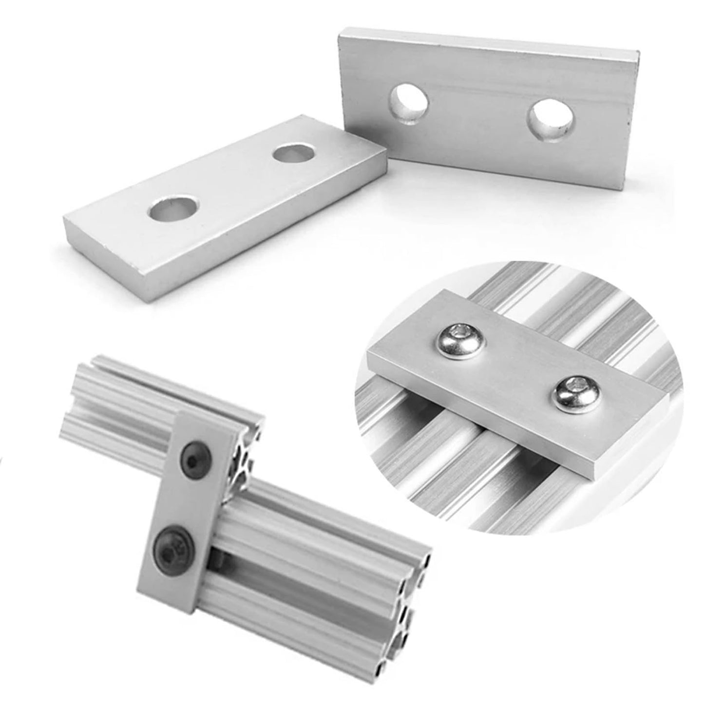 Kodrily 10Pcs Aluminum Extrusion Joining Plate Aluminum Flat Straight Brackets, Vertical Connecting Reinforcement Plate Flat, 2 Hole Plate Fittings for Frame Structure, 4040