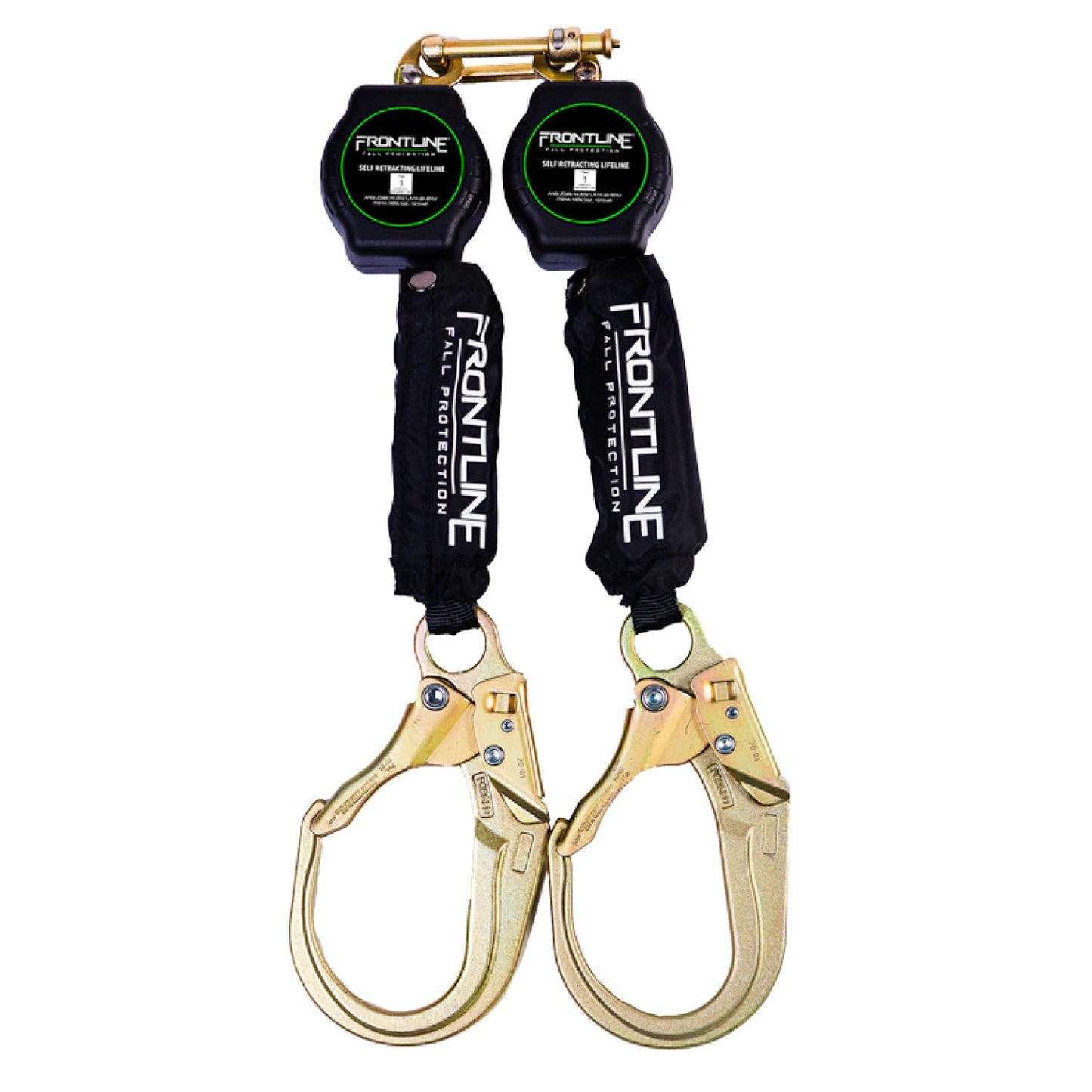 Frontline RPA062R 6' Aramid Web Twin Leg SRL with Steel Rebar Hooks | 310 lbs Capacity | Lightweight & Durable | Aramid Fiber Webbing Retractable | ANSI & OSHA Compliant | ISO Lab Tested