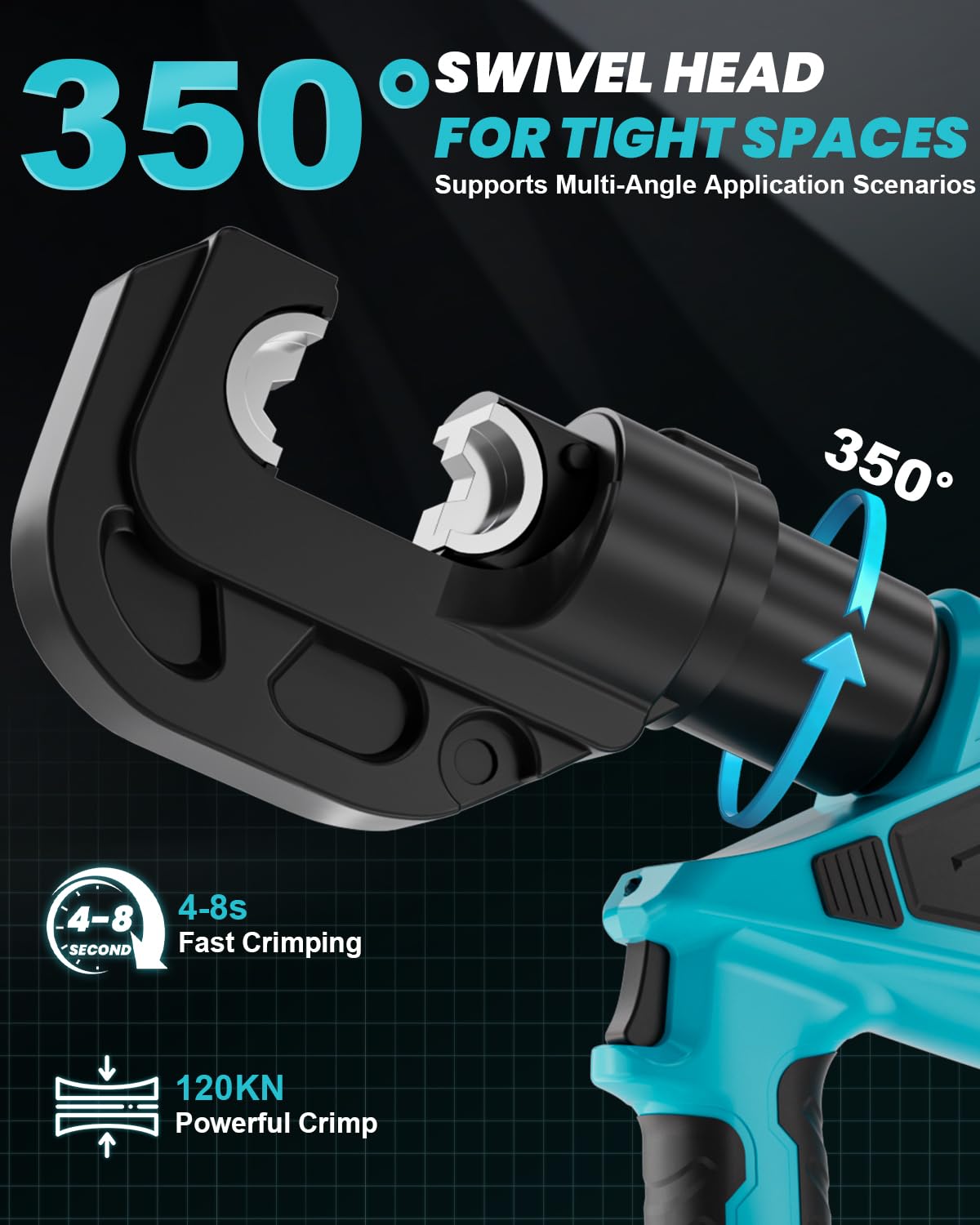 CERYCOSE Electric Hydraulic Cable Lug Crimping Tool, 12 Ton Hydraulic Crimper Compatible with Makita 18V Battery, Electrical Terminal Cable Wire Fiber Crimper Kit with 12 Dies, 6AWG-800MCM, Tool Only