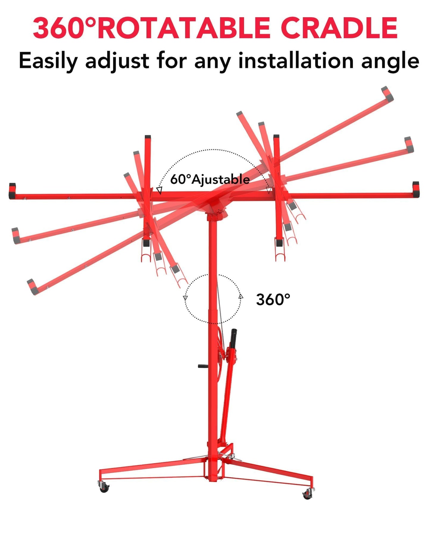 GarveeTech 16 ft Drywall Lift, Sheetrock Lift Drywall Lift, 150 LBS Capacity Drywall Lift Panel Hoist with 360° Adjustable Telescopic Arm & 3 Lockable Wheels, Red