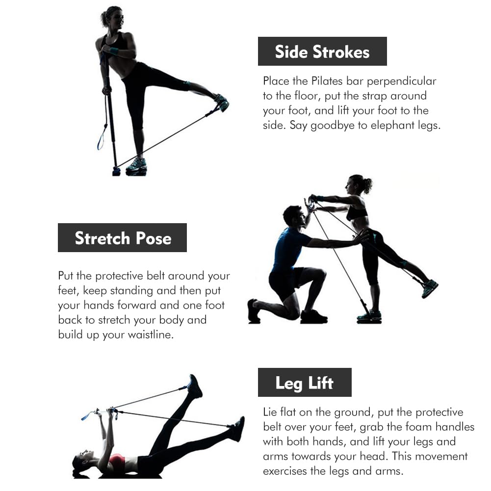 Pilates Bar Kit with Resistance Bands,Multifunctional Pilatess Bar,Stretched Fusions Toning Bar,Pilates Sculpt Bar,Home Gym Equipment for Women & Men Home Gym Pilates Yoga(Black)