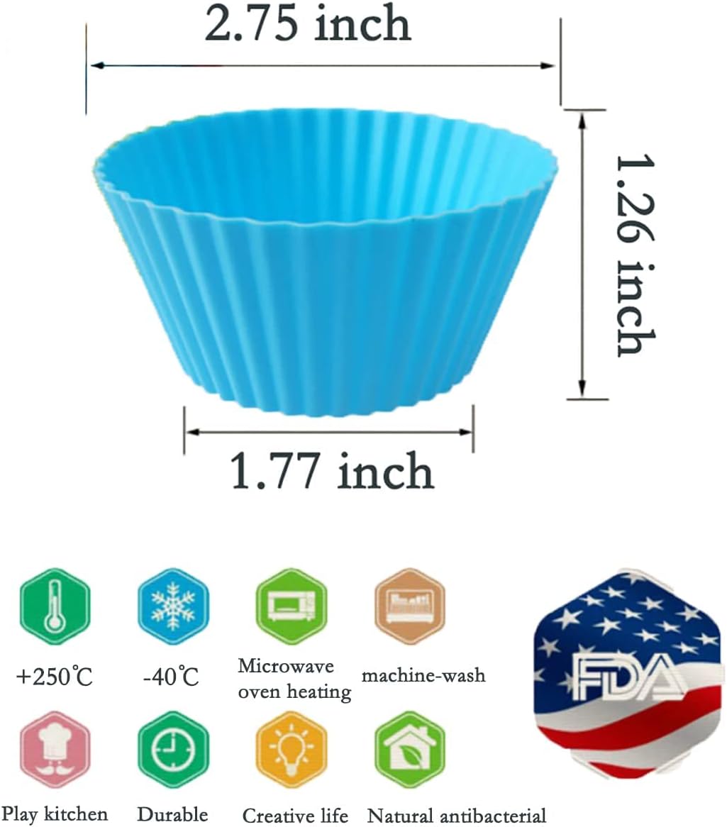 Skiennix Reusable Silicone Cupcake Baking Cups - 24 Pack, Non-Stick Muffin Liners in 6 Rainbow Colors