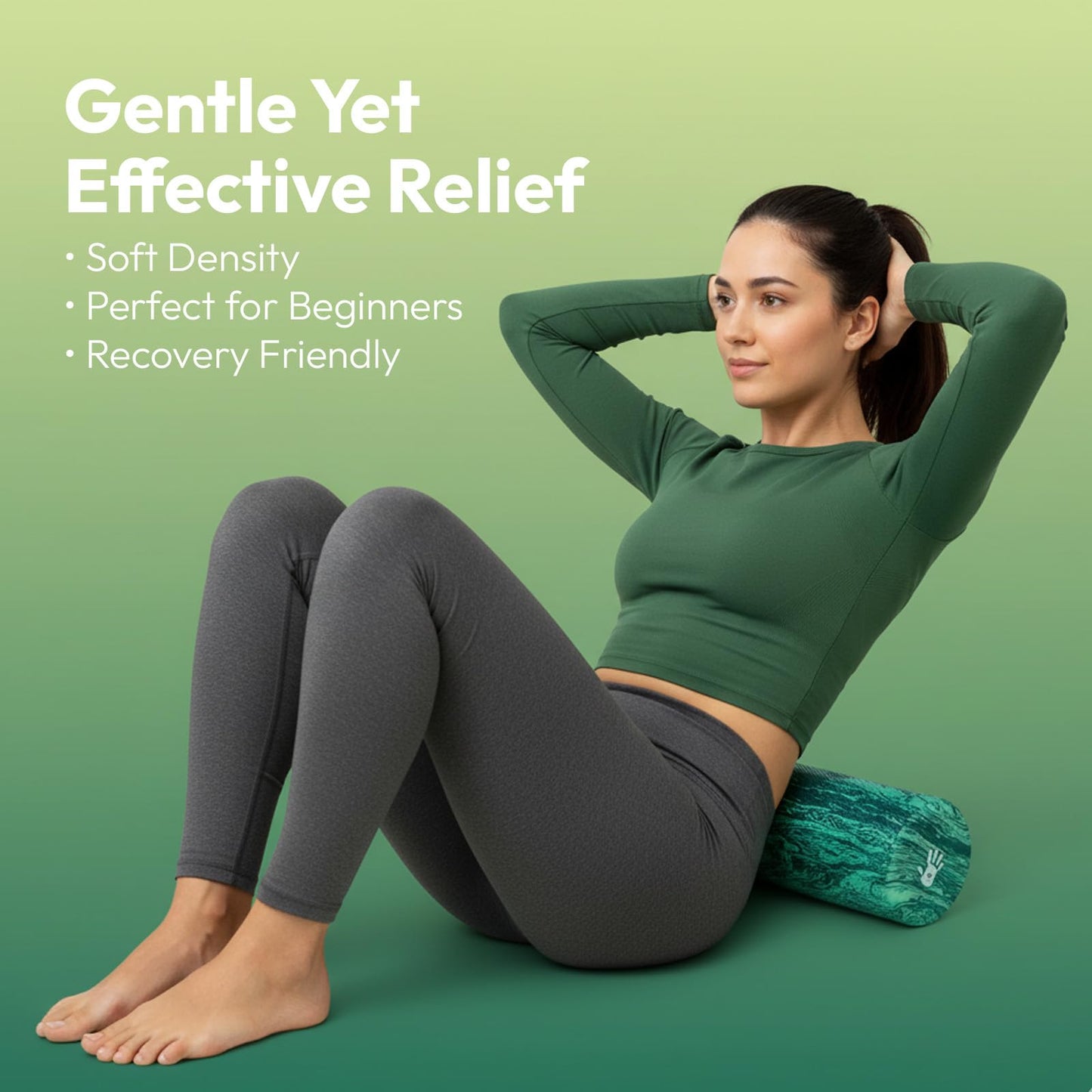 Soft Density Foam Roller 36" x 6" – Low Density Physical Therapy Roller for Exercise, Pilates, Yoga, Gentle Massage & Muscle Recovery – Green Marbled Round