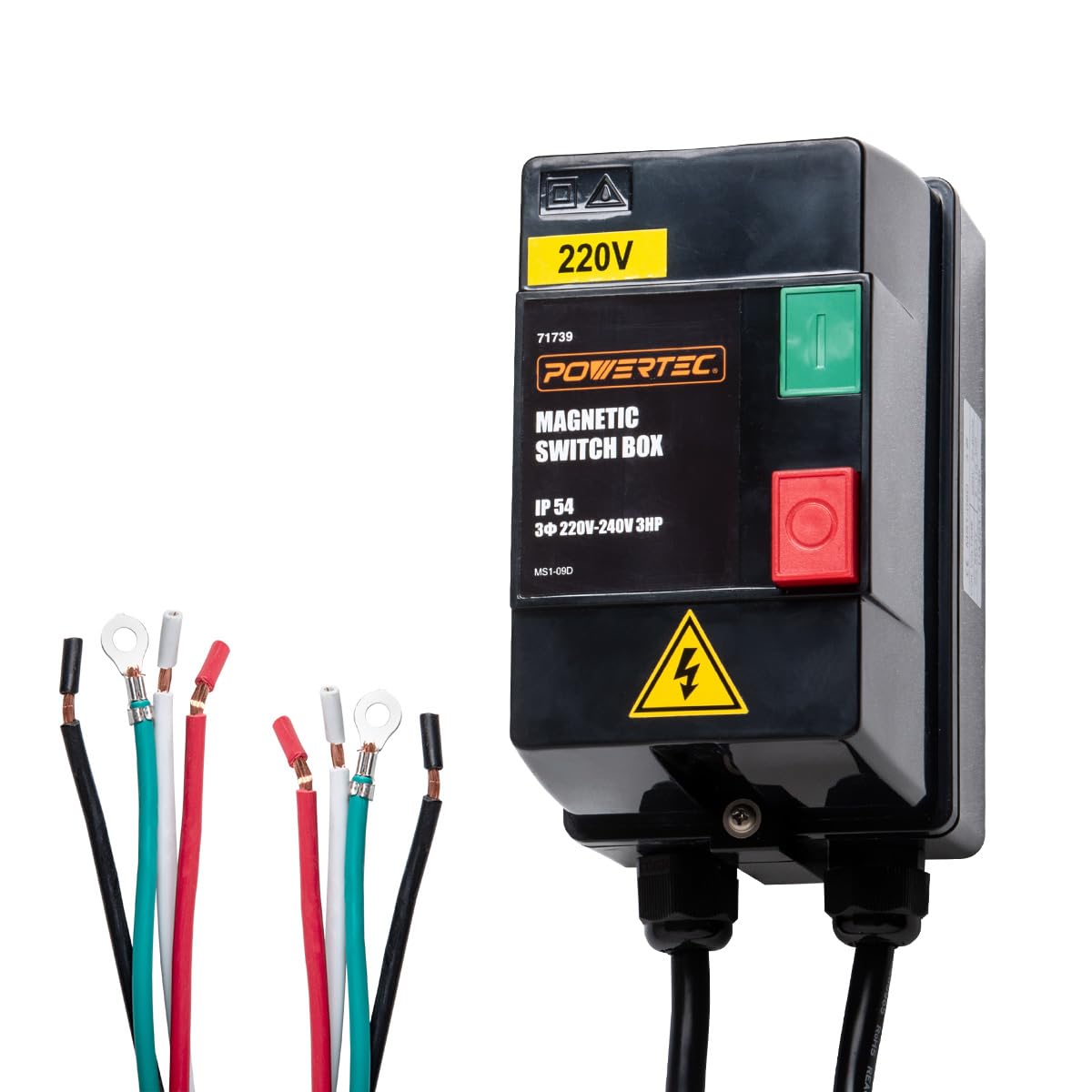 POWERTEC 230V 3-Phase Magnetic Switch Box, 11 Amps, 3P Switch, UL Approved. Includes 4-Wire Motor/Load and Power/Line Cords. Fits DeWalt,Table Saw,Industrial Planer,Unisaw,Woodworking Shaper (71739)