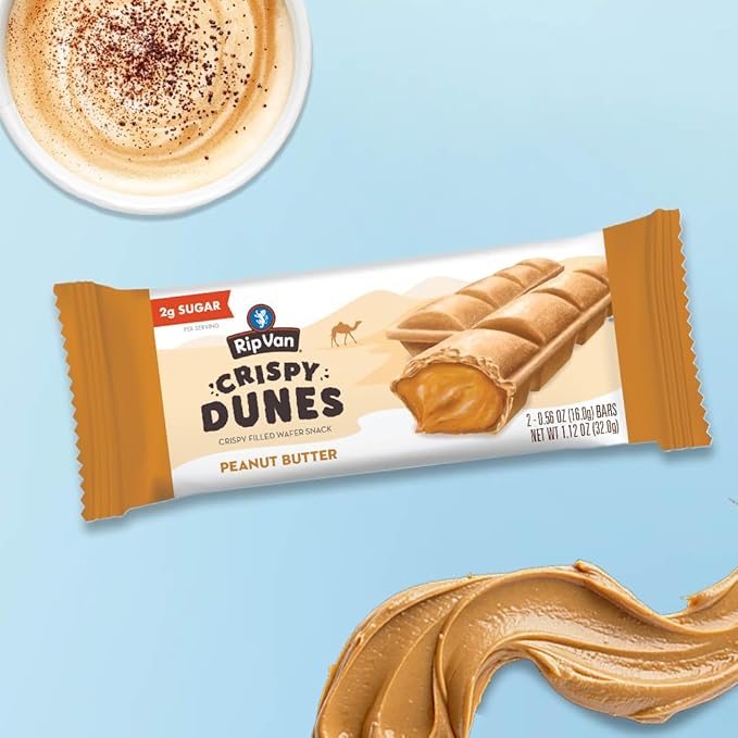 Crispy Dunes Peanut Butter Wafer Sticks ??Low-Calorie Snack with Peanut Butter Cream Filling, 90 Calories, Non-GMO, Prebiotic Fiber - 12 Pack