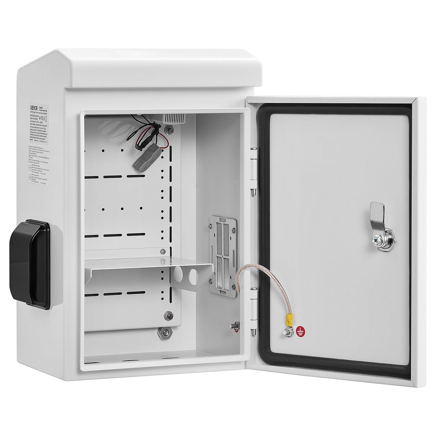 VEVOR Outdoor Electrical Box, Cold-Rolled Steel, Electrical Junction Box with Thermostat and Fan, Rain Hood, Ventilated Design, IP65 Waterproof Hinged Enclosure, Wall/Pole Mounted, 16 x 12 x 8 in