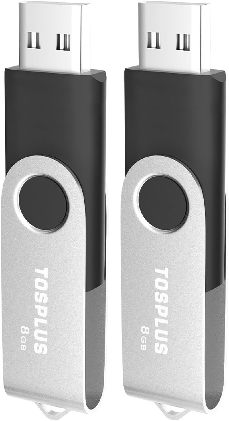 TOSPLUS 2.0 2Pack 8GB USB Flash Drive Thumb Drives Memory Stick Jump Drive Zip Drive Black