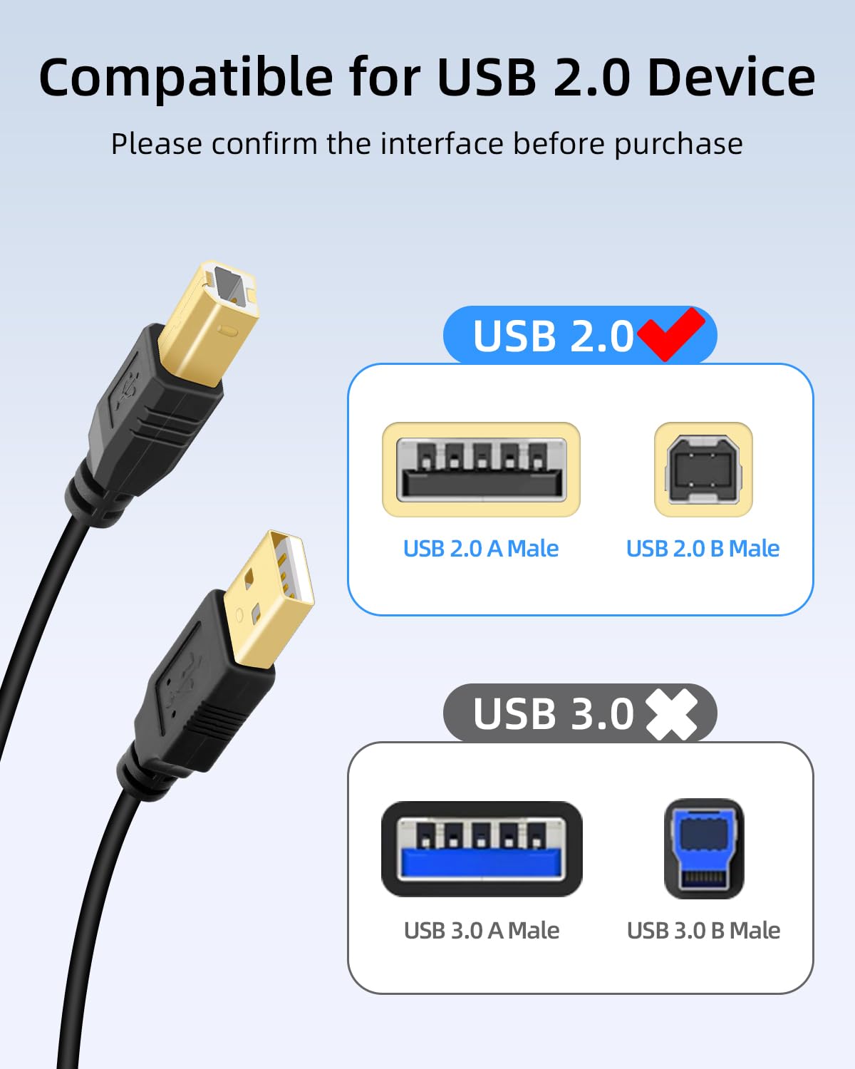 2 1 2 Printer(4.5M/14.7FT) RIIEYOCA in USB Printer Cable Splitter, USB A Male to USB B Male Printer Cable with Toggle
