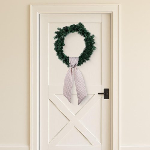 Beige White Gingham Wreath Sash - 5.12" Wide x 54.33" for Fall Thanksgiving Farmhouse Decor