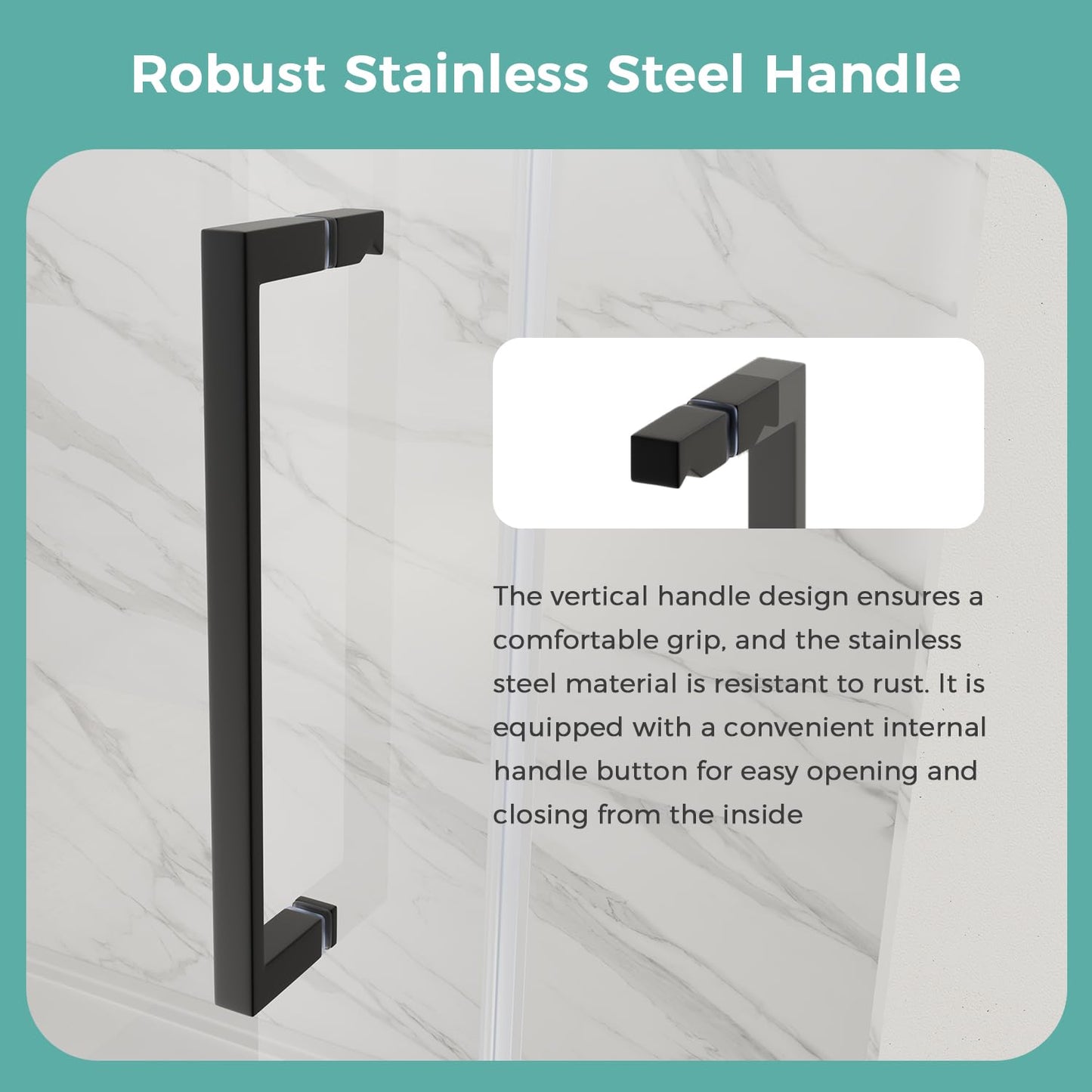 MORDEER Sliding Shower Door 56-60" W x 72" H, Frameless Glass Shower Door 5/16"(8mm) SGCC Tempered Clear Glass with Explosion-Proof Film, Shower Sliding Door with Stainless Steel Hardware, Matte Black