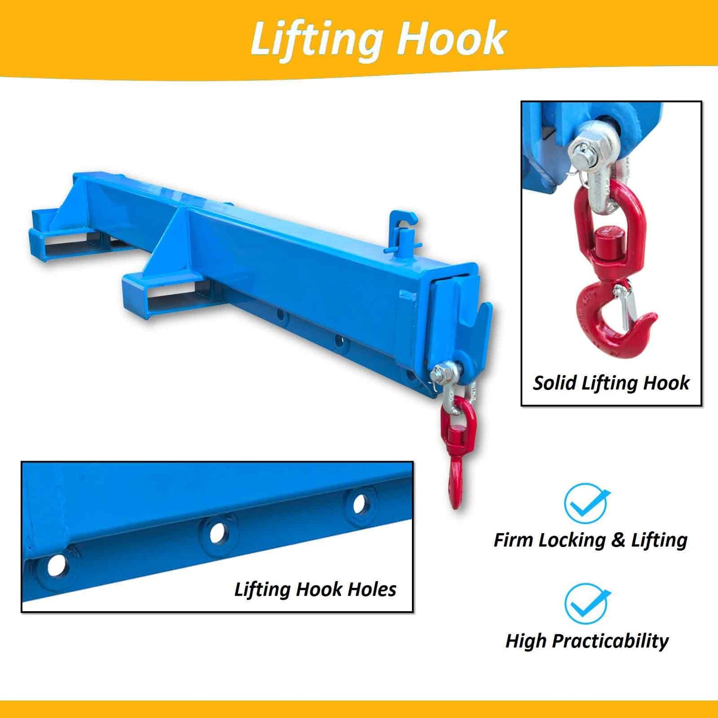 BEILOCKERY Adjustable Forklift Jib Boom Crane with Telescopic Arm, 2200 lbs Heavy Duty Mobile Crane, Includes Truss Hoist and Hook for Industrial Lifting and Towing, Max Reach 98.4 Inches