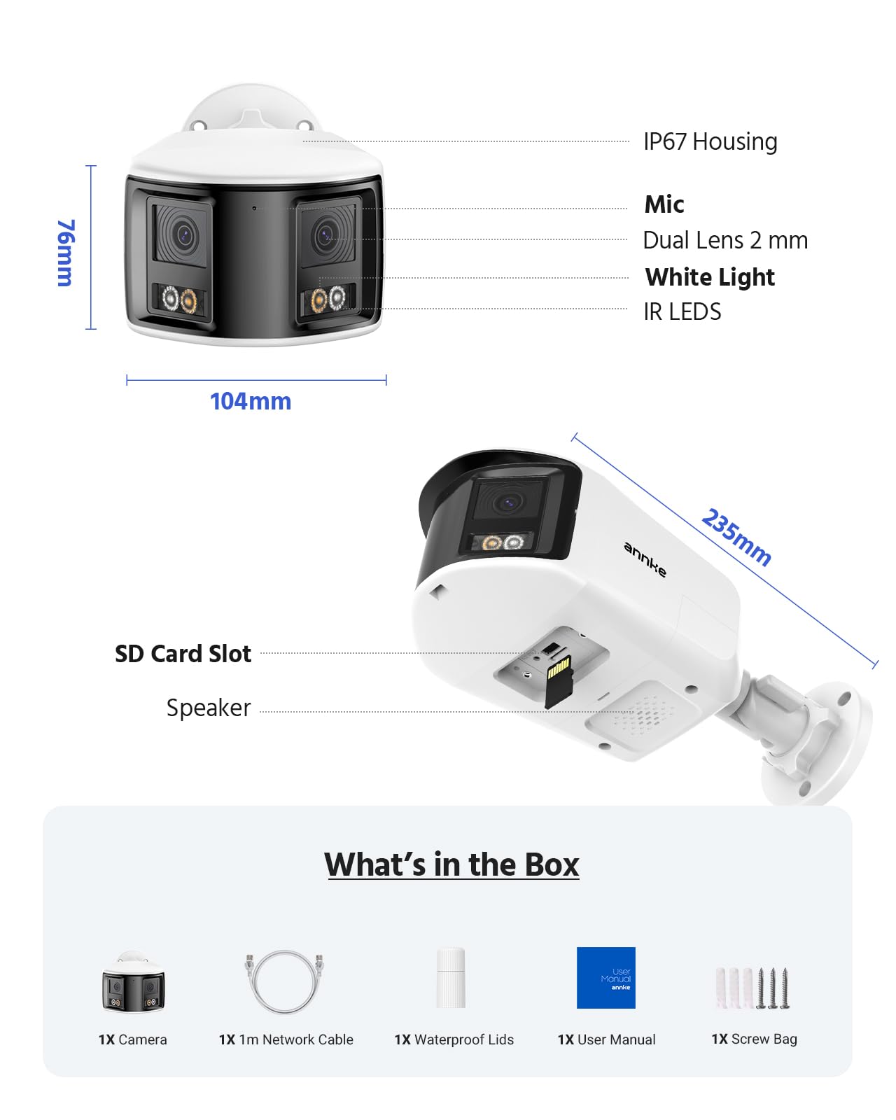 ANNKE FCD800 4K 8MP Dual Lens PoE Security Camera, 180°Panoramic View, Smart Light Color Night Vision, Two-Way Audio, Light&Sound Alarm, AI Human/Vehicle Motion Detection, IP67 Weatherproof
