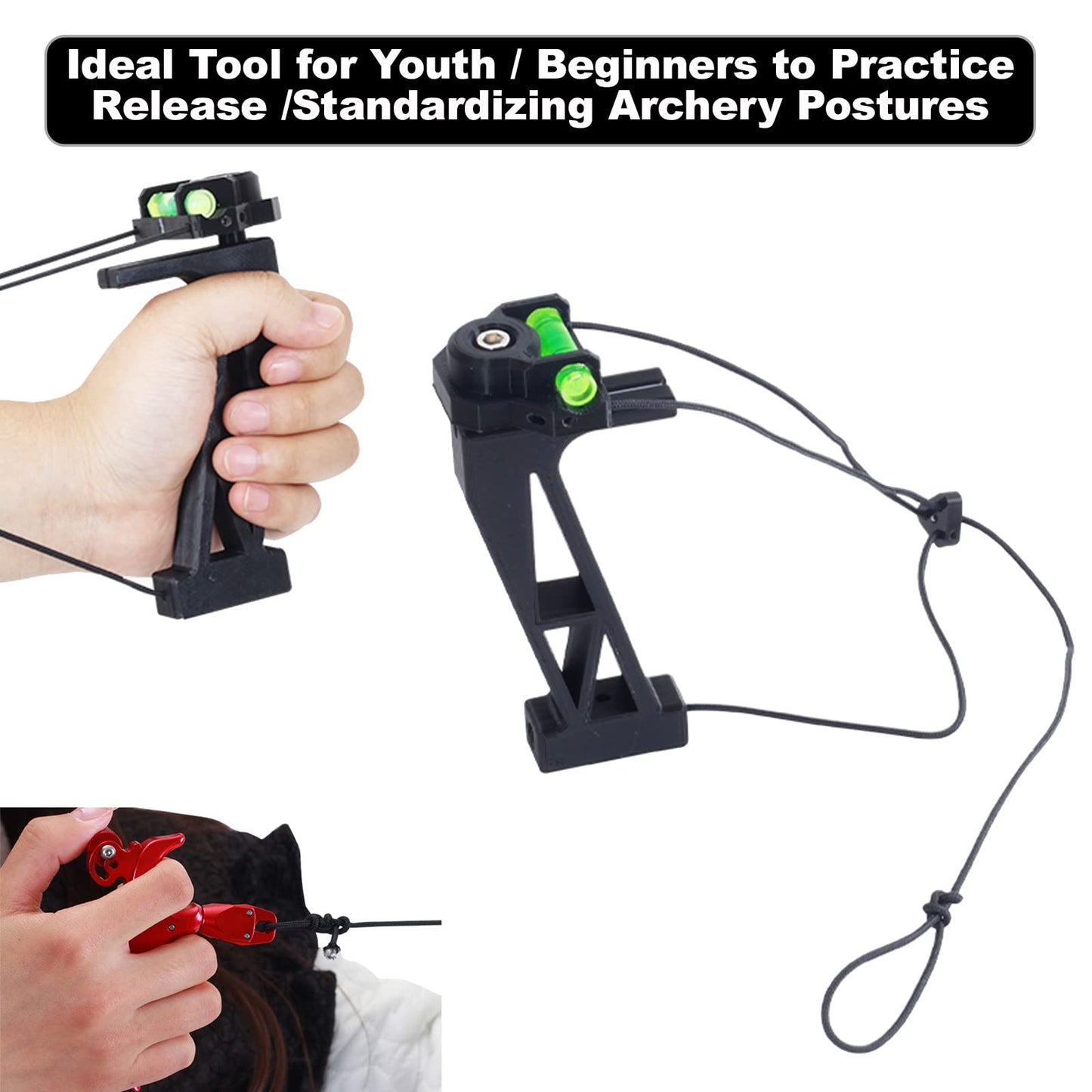 SOPOGER Compound Bow Release Trainer - Archery Bow Release Training Aids Practice Archery Posture and Release for Youth Adult Beginner (Black)