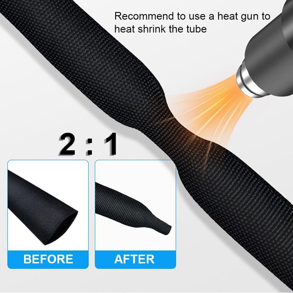 ROCKDIG 20 3/4 inch 2:1 FT Heat Shrinkable Braided Sleeving Heat Shrink Sleeve Abrasion Protection Flexibility Wiring