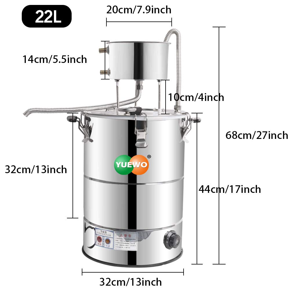 YUEWO 110V Electric Heating Automatic Alcohol Still Water Distiller Whiskey Barrel Wine Making Kit for Home Countertop for DIY Vodka Alcohol Distilled Water