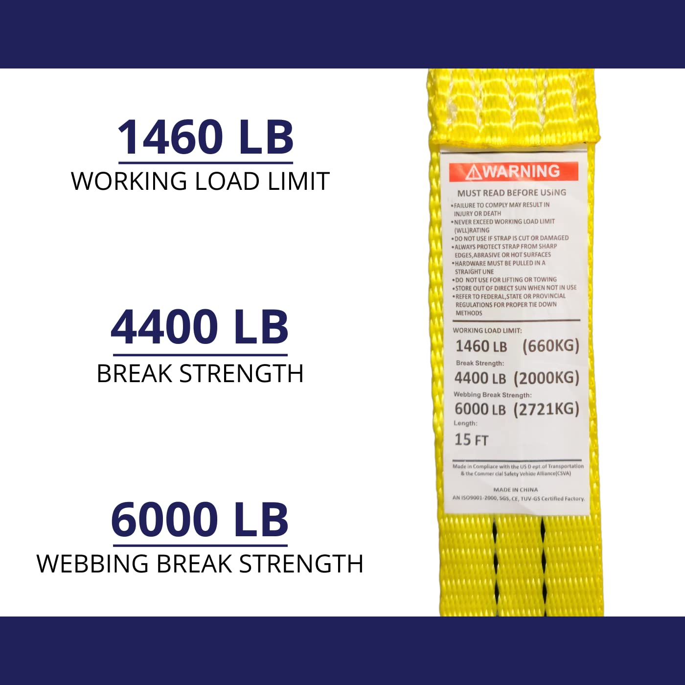 Ratchet Tie Down Straps, 1.5 in x 15 ft, 4,400 lb Breaking Strength, J-Hook, 10-Pack