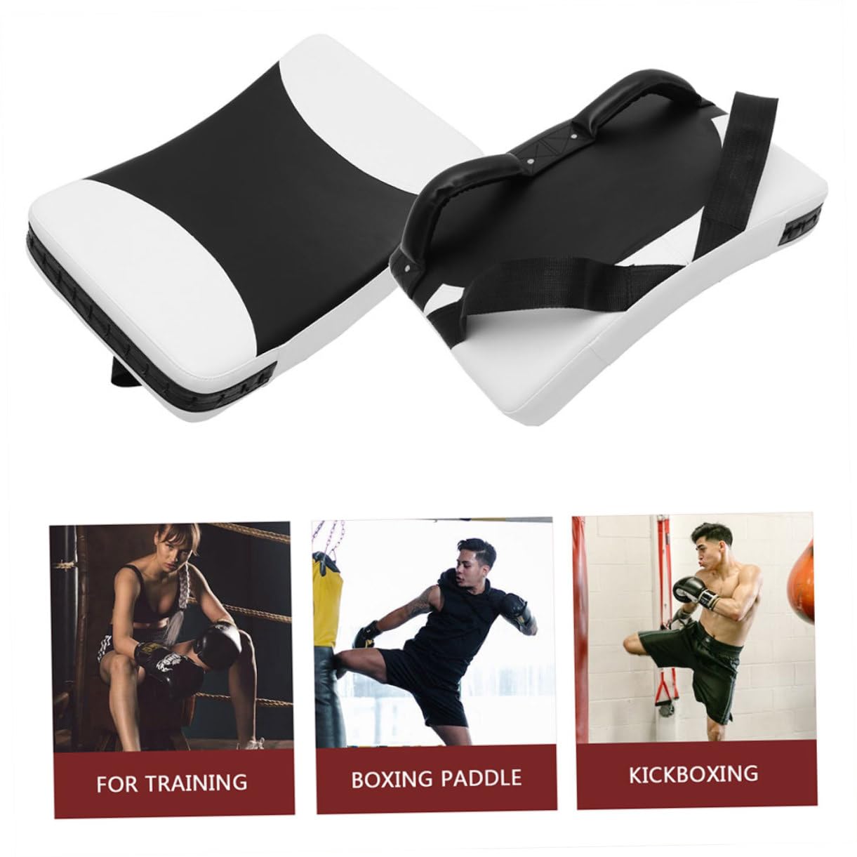 Taekwondo Kick Pad Shield, Ergonomic Curved Martial Arts Striking Surface for Boxing and MMA Training, High-Density Shock Absorbing Kicking Target with Secure Dual-Grip, Black & White