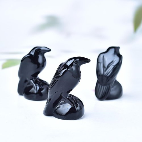 Natural Obsidian Crystal Raven Statue - 2" Healing Sculpture for Meditation & Home Decor
