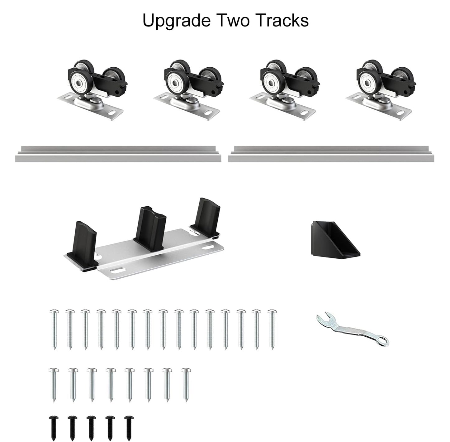 WEWORTH Heavy Duty Double Bypass Sliding Closet Door Track Kit Hardware 72”/6FT Aluminium Alloy Track Rail Set,for 2 Door System,Smoothly and Quietly,Silver