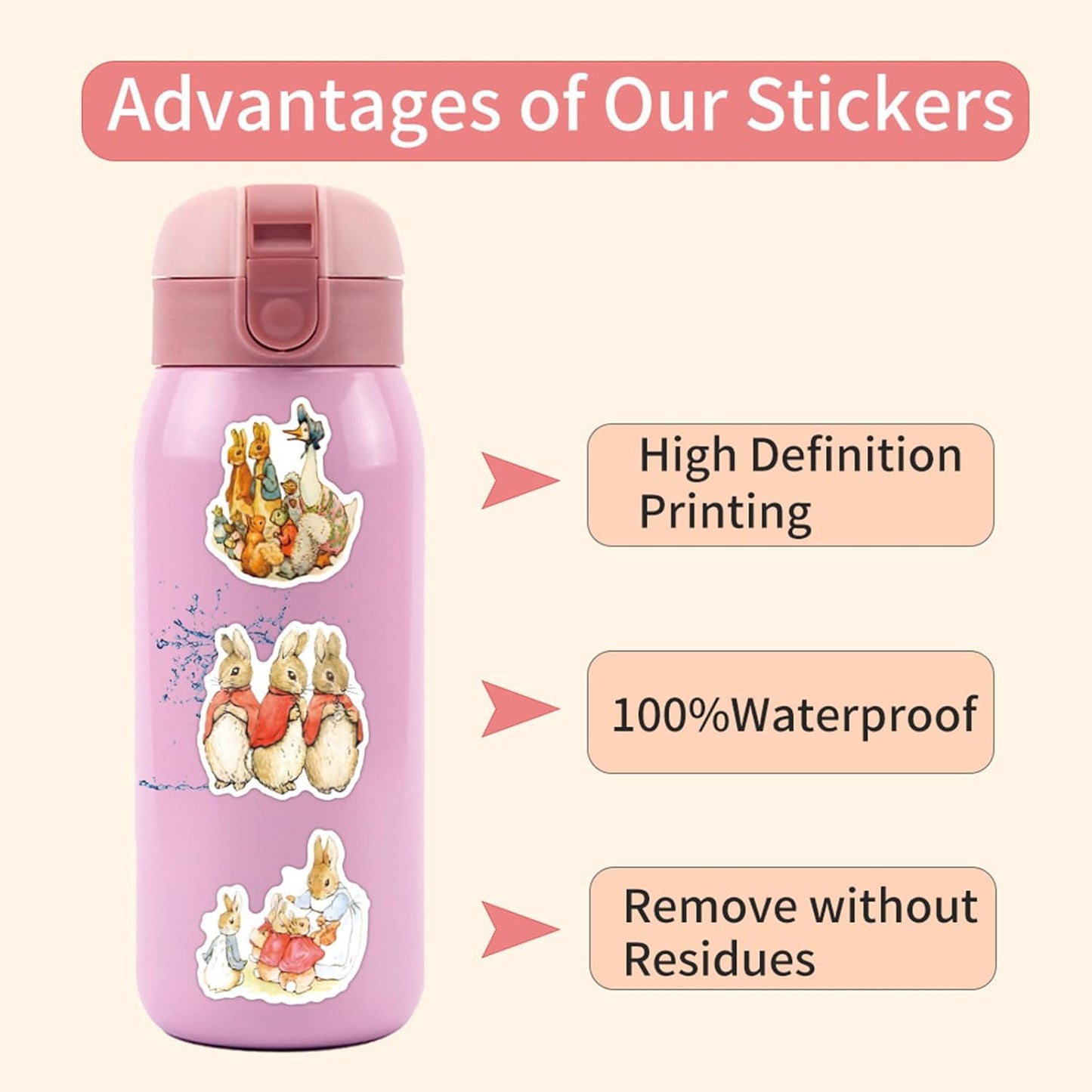 LTZSTONE Pack (55PCS) Peter Rabbit Stickers Vinyl Decals for Laptops, Water Bottles, Hydro Flask, Phone, Skateboard