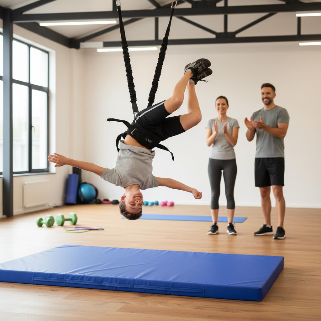 Esanvil Backflip Trainer Backflip Auxiliary Training Rope Heavy Duty Bungee Cords Bungee Fitness Equipment Set for Gymnastics, Martial Arts, Street Dance, Dance, Yoga Backflip Training (M(132-220lbs))