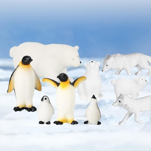 Kasyat 16 Pcs Polar Animals Figurines Set - Realistic Arctic Wildlife Figures for Parties & Decor
