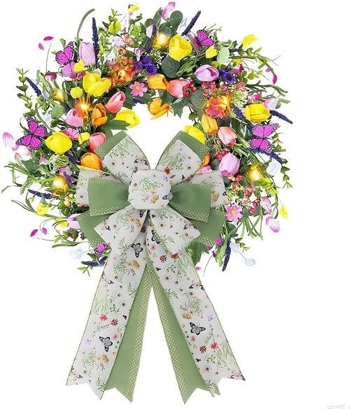 Floral Butterfly Decorative Bows by [Brand Name] - Large 9.8x17.8 Inch Rustic Spring Summer Wreath Accents