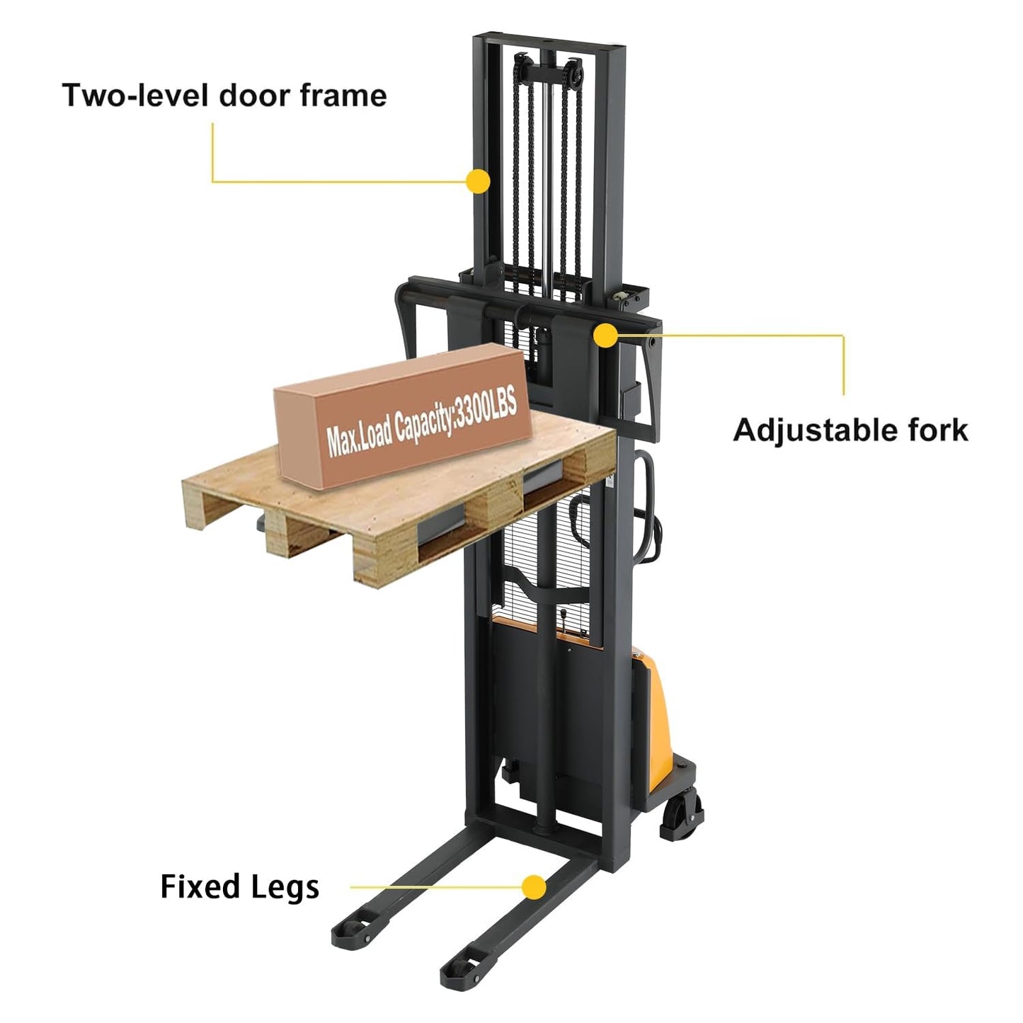 APOLLOLIFT Semi-Electric Pallet Stacker 3300Lbs Cap 118" Lifting Height Lift Stacker with Fixed Legs for Open Bottom Pallet