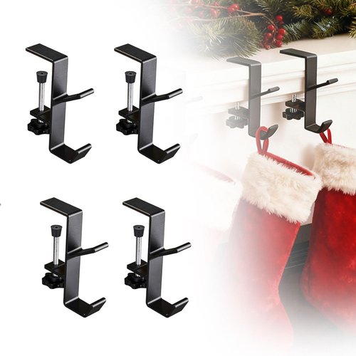 KISOY Fireplace Stocking Holder, Christmas Mantle Garland Hanger, Mantel Hook for Holiday Decorations,Adjustable Fireplace Stocking and Garland Hanger (Branch-Style, 2)