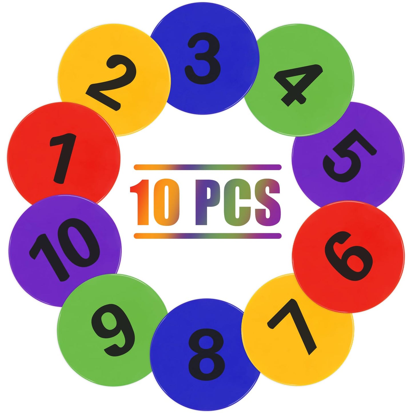 SIFENYU 9 Inch Numbered Poly Spots Spot Markers for Gym Floor with Numbers, 10 PCS Non Slip Rubber Floor Dots Flat Cones Agility Markers for Soccer Sports Training, Dance, Classroom Activities