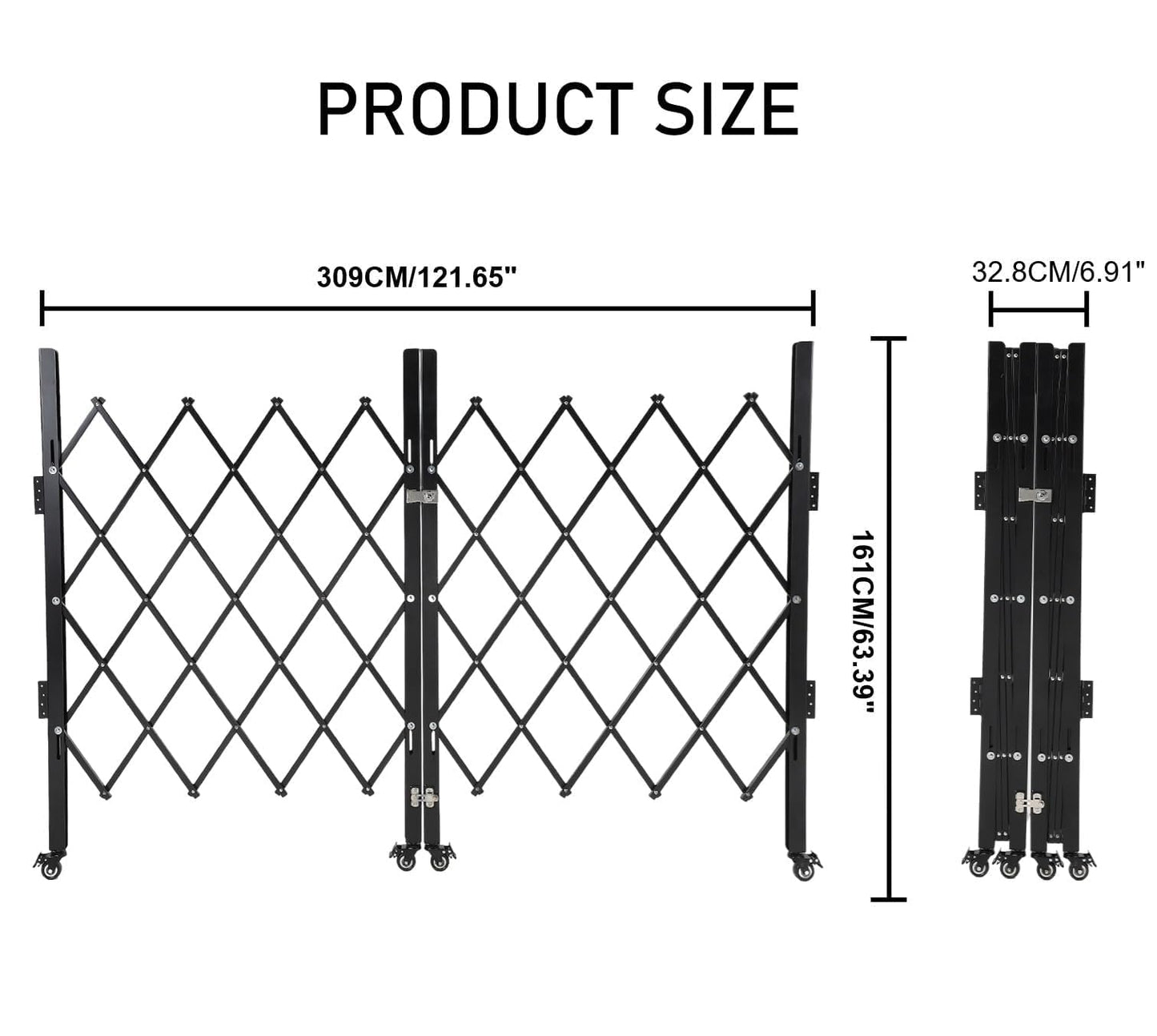 Double Expandable Gate, 64"H x 122"W Folding Security Door Gate, 360° Rolling Barricade Gate, Heavy-Duty Steel Outdoor Retractable Lockable Scissor Gates for Courtyards, Garages, Gardens, Pool